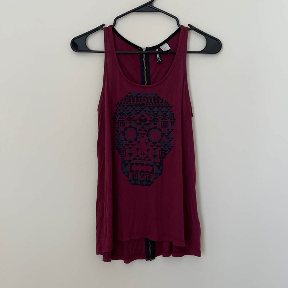 H&M Burgundy Graphic Skull Tank Top